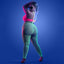 Back view of a plus size model wearing a three-piece glow-in-the-dark fishnet high-waisted footless stocking set with heels.