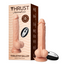 A realistic thrusting G-spot didlo stands next to its box and wireless remote control. 