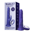 A purple thrusting rabbit vibrator stands next to its box and remote control. 