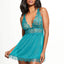A model wears a teal eyelash lace babydoll with a sheer mesh skirt, scalloped trim and unlined triangle-cut cups.