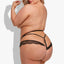 Back view of a plus-size model wearing a cutout thong with a high-waisted design, ruffled lower lace bands and strappy rear.