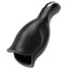 A black silicone head vibrating pleaser with a long ergonomic handle. 