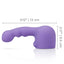 A Le Wand petite ripple attachment in violet sits against a white backdrop with its measurements.