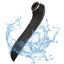 A black clitoral longline suction vibrator is shown in water to showcase its waterproof design. 