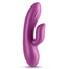 A flexible metallic silicone pink rabbit vibrator features ribbed textures on both arms.