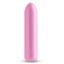 A mini flexible metallic silicone pink bullet vibrator stands against a white backdrop. 