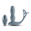 A grey thrusting vibrating prostate simulator stands next to its remote control. 