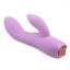A light purple silicone rabbit vibrator with a curved G spot shaft lays on a white background showing its control buttons.