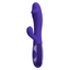 A GIF of a purple rabbit vibrator shows its phallic G-spot head and clitoral arm buzzing as they vibrate on a white backdrop.