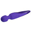 A purple wand vibrator lays flat and shows three power buttons to adjust vibration mode, power, and warming function.