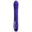 Front view of a purple rabbit vibrator with buzzing bunny ears and a ribbed G-spot shaft on a white background.