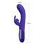 A purple silicone rabbit vibrator stands against a white backdrop with annotated height and width measurements.