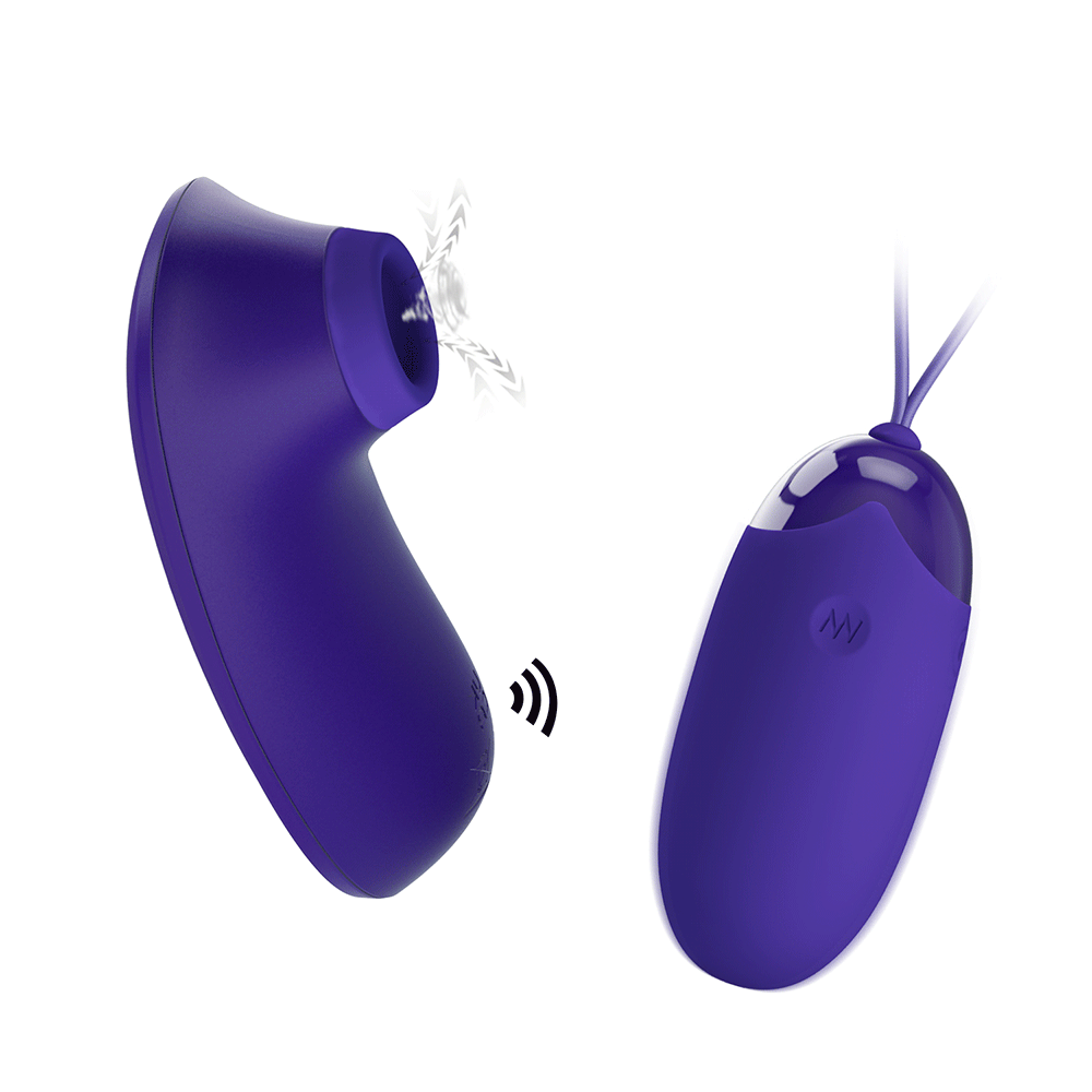 A GIF of a clitoral stimulator sex toy and remote control egg vibrator showcasing their suction and movement.