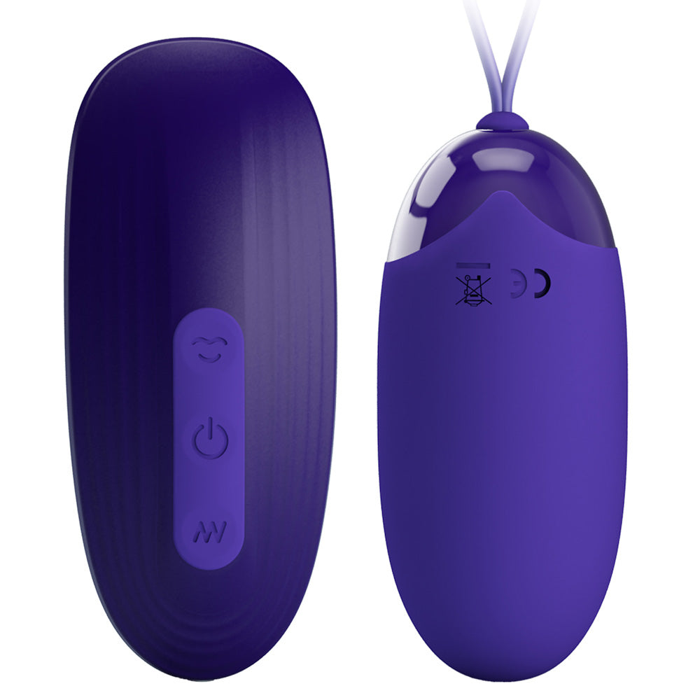 A clitoral suction toy shows 3 buttons for suction, on/off and controlling the paired egg vibrator's vibrations.
