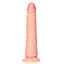 A realistic petite phallic tip dildo stands against a white backdrop and features skin-like PVC and veins. 