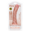 A realistic curved dildo sits in its clear packaging by Real Rock.