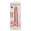 A realistic dildo with balls sits in its clear packaging by Real Rock.