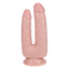 A realistic double penetration dildo with veiny shafts and skin-like PVC.