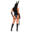 A full back shot of a model wearing Roma five piece dominatrix bunny costume holding a flogger. 