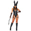 Model wears Roma dominatrix black bunny costume featuring high cut leg bodysuit.