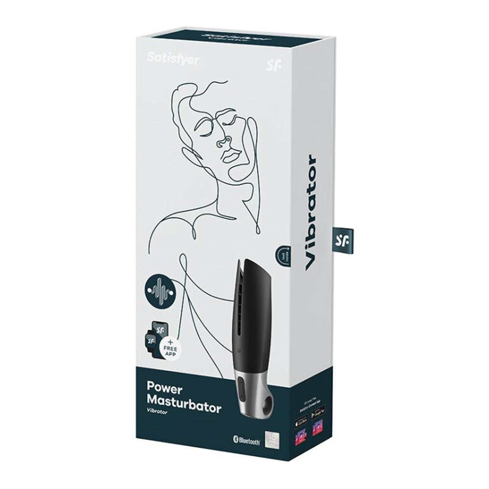 A men's sex toy masturbator sits in its packaging by sex toy brand Satisfyer.