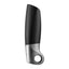 Side view of a men's sex toy by Satisfyer with flexible black silicone wings and ergonomic loop handle.