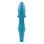 Back view of a blue and white clitoral touch rabbit vibrator by popular sex toy brand Satisfyer. 