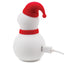 A magnetic charging cord connects to the two metal charging points on the back of a snowman-shaped clitoral suction sex toy.