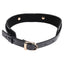 Back view of a faux patent leather collar showcasing its adjustable rear gold buckle.