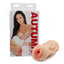 A realistic ribbed pussy stroker sits next to its box featuring Latina porn star Autumn Falls.   