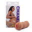 A realistic ribbed pussy stroker sits next to its box featuring Ebony porn star Chanell Heart.