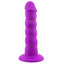 Thrill of Joy Rowan small spiral ribbed dildo in purple features ridged phallic head and suction cup base. 