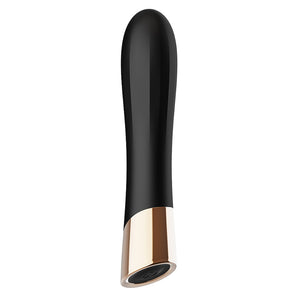 A compact black silicone mini vibrator features a bullet shape and rounded tip. 