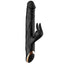A black silicone penis thrusting vibrator features a realistic phalic veiny shaft. 