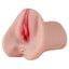 A realistic flesh like vaginal masturbator features a vulva design.