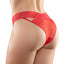 Allure Adore Desiré Crotchless Mesh & Criss-Cross Lace Panty features delicate eyelash lace bands crossing over in the front & back w/ sheer mesh panels & petite cutouts under them. Red.