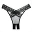 Allure Adore Desiré Crotchless Mesh & Criss-Cross Lace Panty features delicate eyelash lace bands crossing over in the front & back w/ sheer mesh panels & petite cutouts under them. Black. (2)