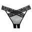 Allure Adore Desiré Crotchless Mesh & Criss-Cross Lace Panty features delicate eyelash lace bands crossing over in the front & back w/ sheer mesh panels & petite cutouts under them. Black. (3)