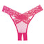 Allure Adore Desiré Crotchless Mesh & Criss-Cross Lace Panty features delicate eyelash lace bands crossing over in the front & back w/ sheer mesh panels & petite cutouts under them. Hot pink. (2)