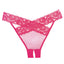 Allure Adore Desiré Crotchless Mesh & Criss-Cross Lace Panty features delicate eyelash lace bands crossing over in the front & back w/ sheer mesh panels & petite cutouts under them. Hot pink. (3)