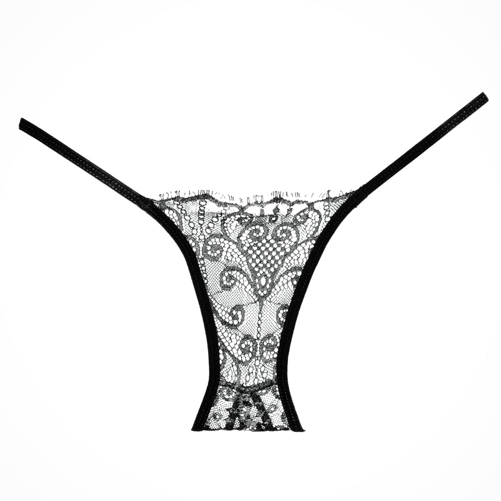 Allure Adore Enchanted Belle Rear Cutout Lace Panty is made from wispy eyelash lace & features a curtain-like cutout to reveal your rear assets. Black. (2)