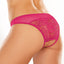 Allure Adore Just A Rumour Lace & Mesh Crotchless Panties features a delicate floral lace pattern in the front & back w/ a sheer mesh band running around the top. Hot pink.