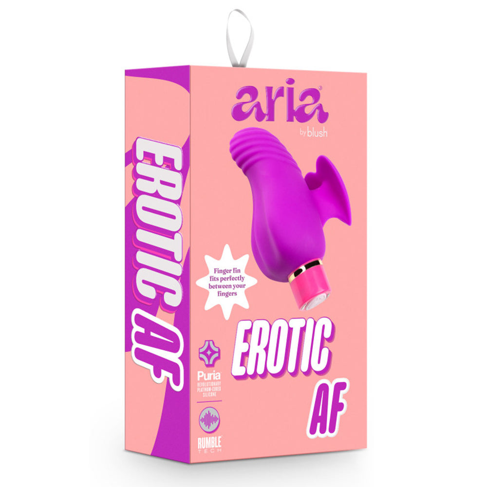 Aria Erotic AF Ergonomic Heart Finger Vibrator has an ergonomic heart-shaped fin to separate your hand from 10 strong vibrations & offers great grip. Package.