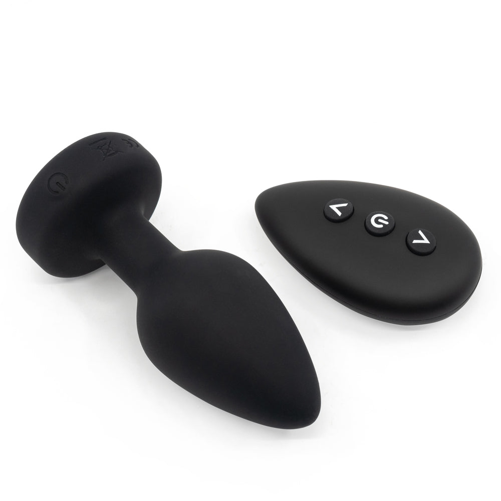 Ashella Vibes Remote Control Vibrating Jewel Butt Plug has a tapered tip + firm neck for easy insertion & has 10 vibration modes you can control onboard or w/ the remote. With remote.