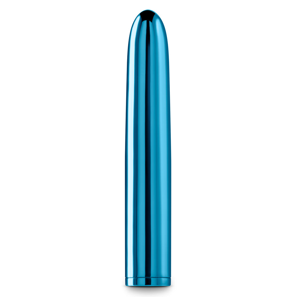 Chroma 7" Rechargeable Metallic Multispeed Straight Vibrator boasts intense multi-speed vibrations in a shiny & sleek metallic body that's compatible w/ all lubricants. Teal.