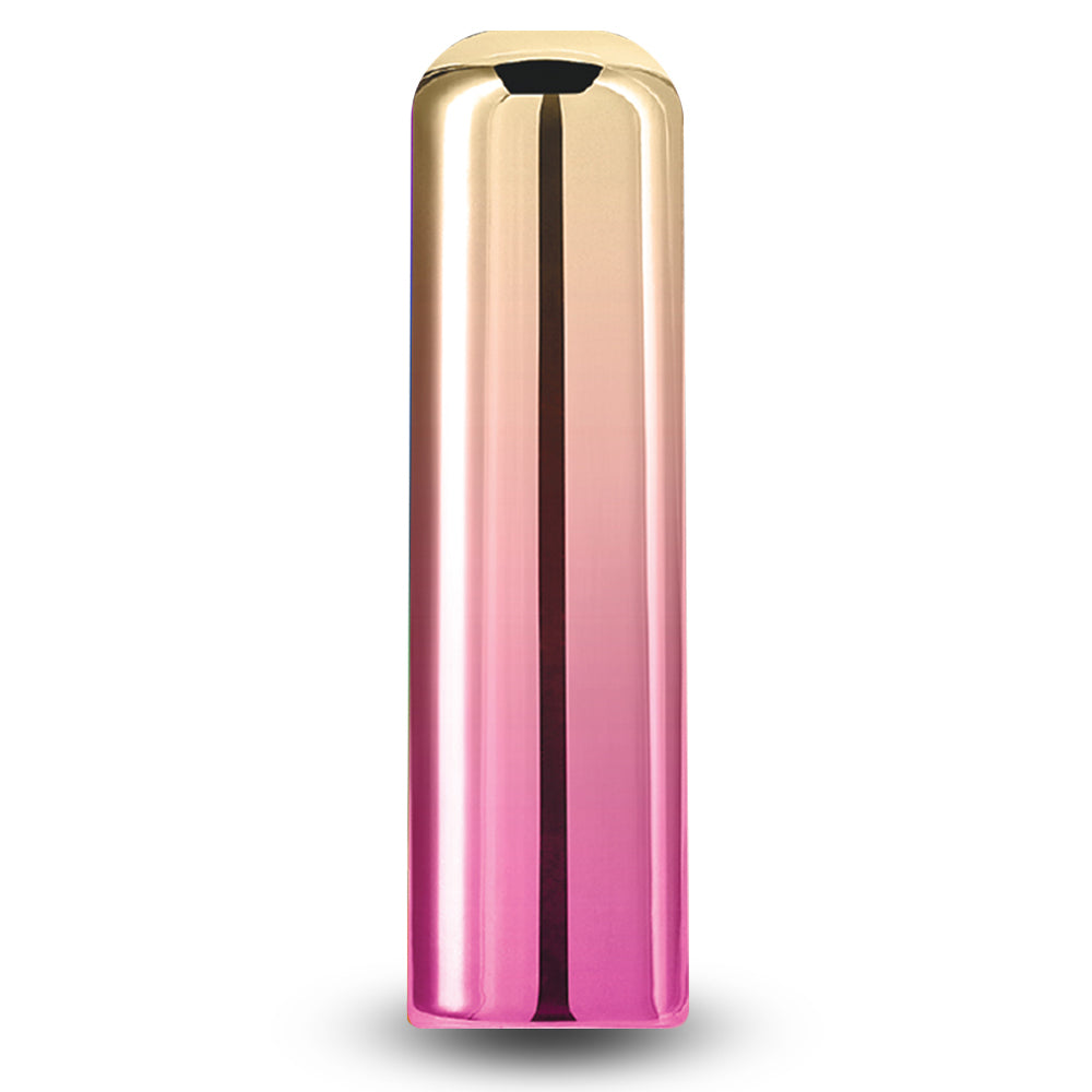 Chroma Rechargeable Metallic Bullet Vibrator x vibration settings in a squared-off metallic body for broad external stimulation. Sunrise.