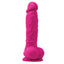 Colours Pleasures 5" Realistic Firm Vibrating Dildo With Suction Cup is sculpted from silicone w/ a realistic phallic head & veiny shaft + harness-compatible suction cup for hands-free fun! Pink.