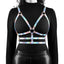 Cosmo Bewitch Holographic Rainbow Strappy Chest Harness has a triple-strap waist design to emphasise your curves + rose gold O-rings to attach BDSM accessories.