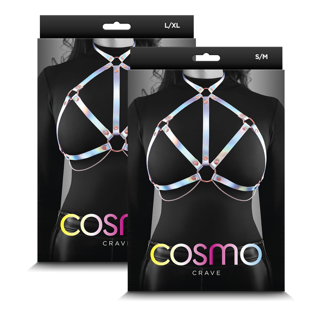 Cosmo Crave Holographic Rainbow Chest Harness & Body Chain is fabulous for parties, festivals + bright street looks & is adorned w/ rose gold hardware, including an elegantly draped chain! Packages.