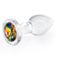  Crystal Desires Glass Butt Plug With Round Gem - Small has a rainbow circular gem base to make your butt look glamorous! Compatible w/ all lubricants & temperature play.